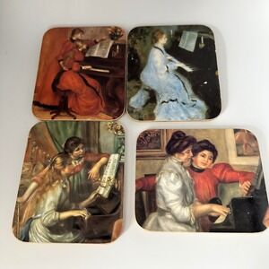 Renoir Impressionist Art Coasters Set of 4 Cork Backed Gold Gilded Edge Vintage